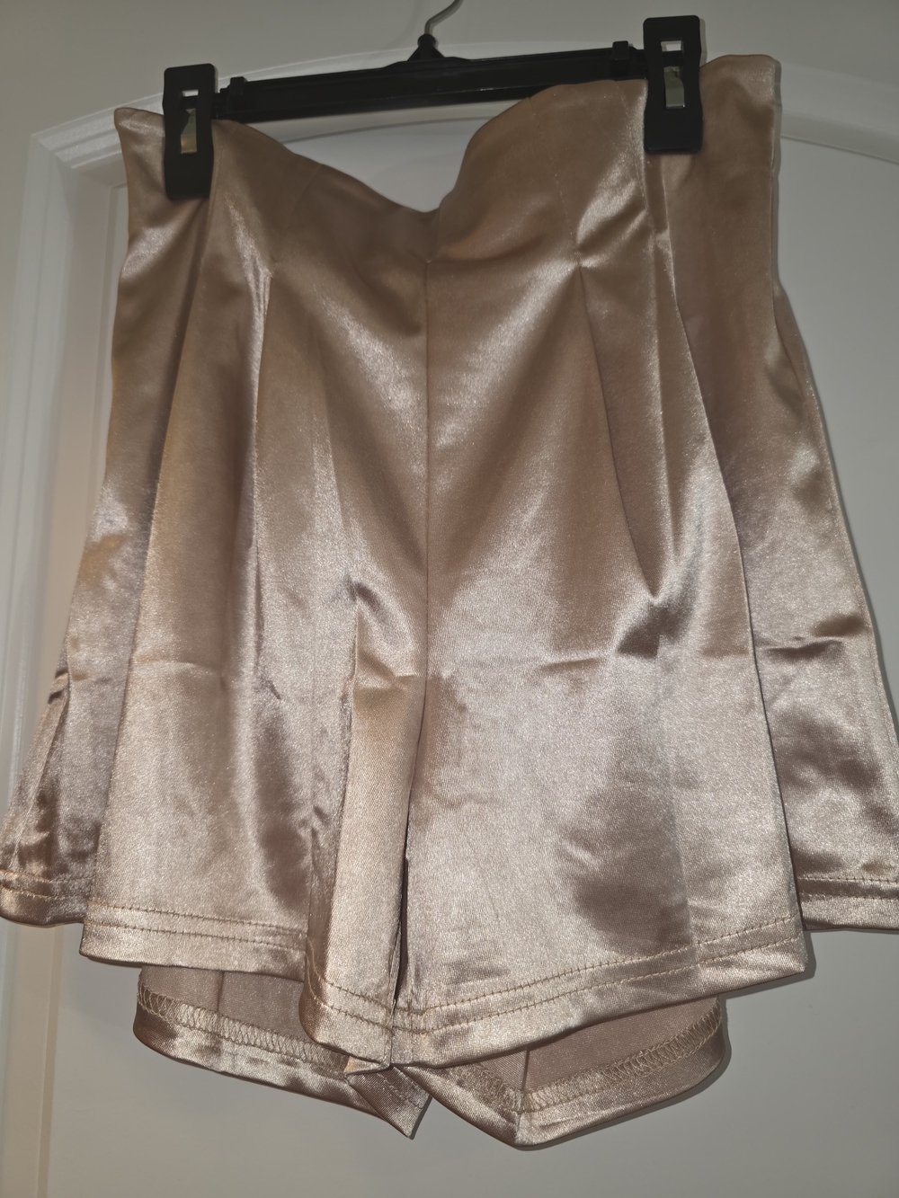 Satin Pleated Shorts in Champagne